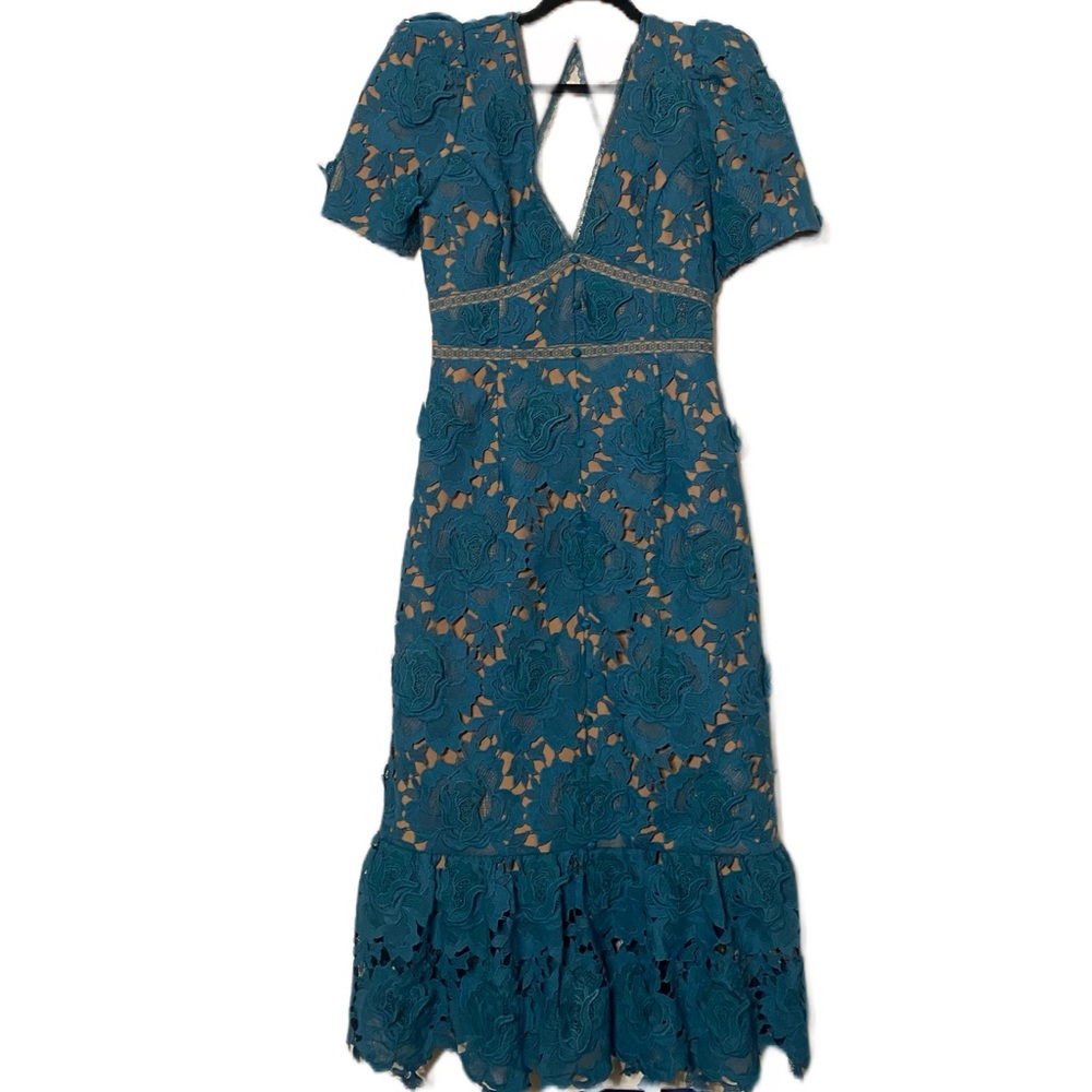 Adelyn Rae Wanda 3D Crochet Midi Dress Teal